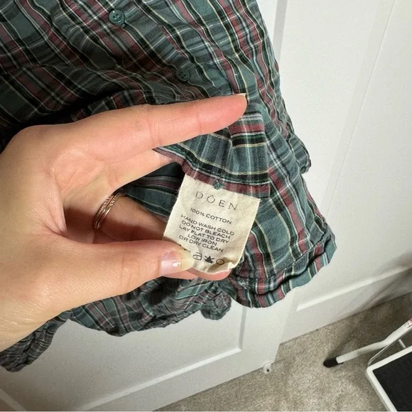 DOEN The Jane Blouse Pond Promenade Plaid 100% Cotton Button Front Blouse Small - Picture 7 of 8